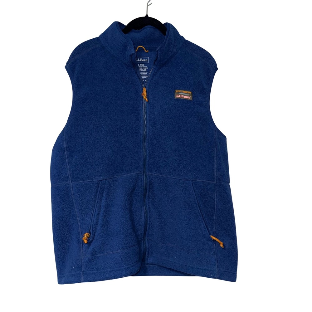 LL Bean Fleece Vest Mens Large Blue Full Zip Mock Neck